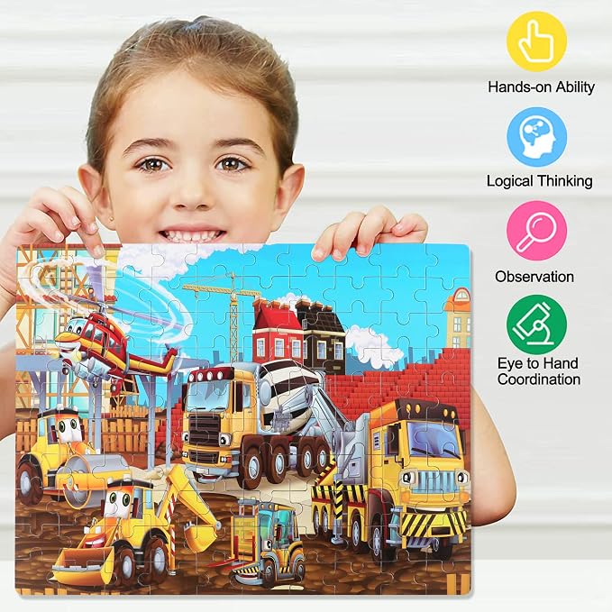 LELEMON Puzzles for Kids Ages 4-8 Construction Vehicles 100 Piece Puzzles for Kids Educational Jigsaw Puzzles Toys Gift for Boys Girls Age 4, 5, 6, 7, 8 Years Old - Image 4