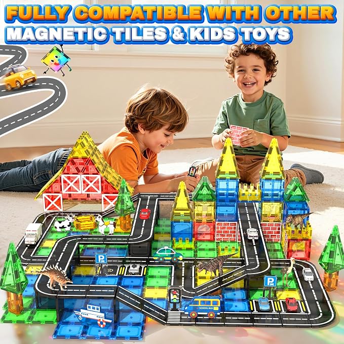 Magnetic Tiles Road Set, STEM Magnetic Building Blocks for Toddlers Kids Ages 3-5 4-8, Birthday for 3+ Year Old Boys Girls - Image 5