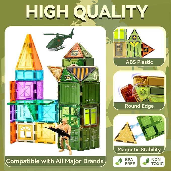 VigorFun Army Toys Magnetic Tiles Building Blocks Set for Kids Ages 3+ - Image 4