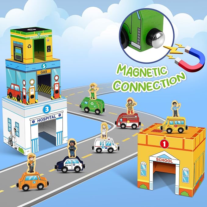 Magnetic Wooden Vehicles & STEM Sorting Blocks – Montessori Toys Age 3+ - Image 6