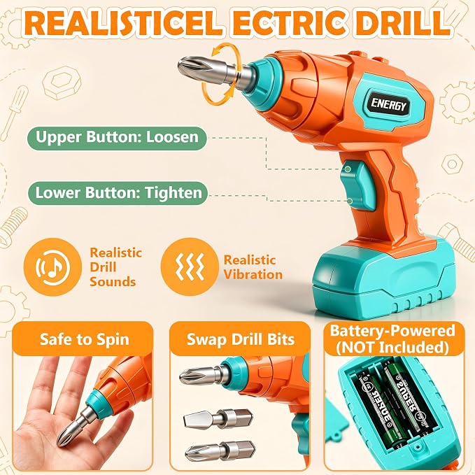 Kids Tool Set with Drill & Toolbox, 160PCS STEM Construction Building Toys - Image 7