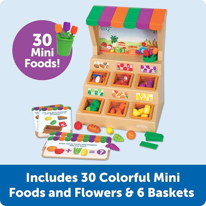 Learning Resources Mini Farmstand Sorting Set, Play Food Sets for Kids Kitchen, Grocery Store Pretend Play, Montessori Toys, Mini Food, Toddler Activities, Fine Motor Skills - Image 3