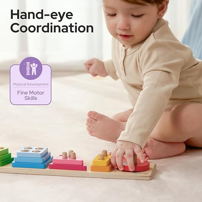 lalalark Montessori Toys for 1 2 3 Year Old Boy Girl, Wooden Sorting & Stacking Toys, Shape Sorter Baby Toy, Educational Sensory Toys for Kids, Wooden Blocks for Toddler 1-3, Christmas Birthday Gifts