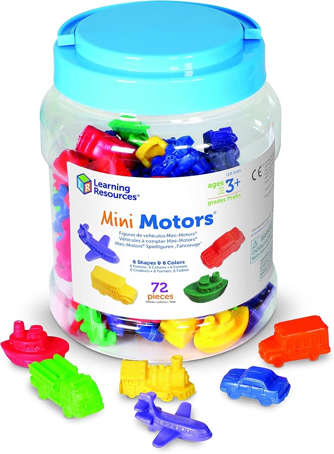Learning Resources Mini Motors Counting and Sorting Fun Set - 72 Pieces, Ages 3+ Car Counters for Kids, Preschool Math Counters, Math for Preschoolers by LearningResources