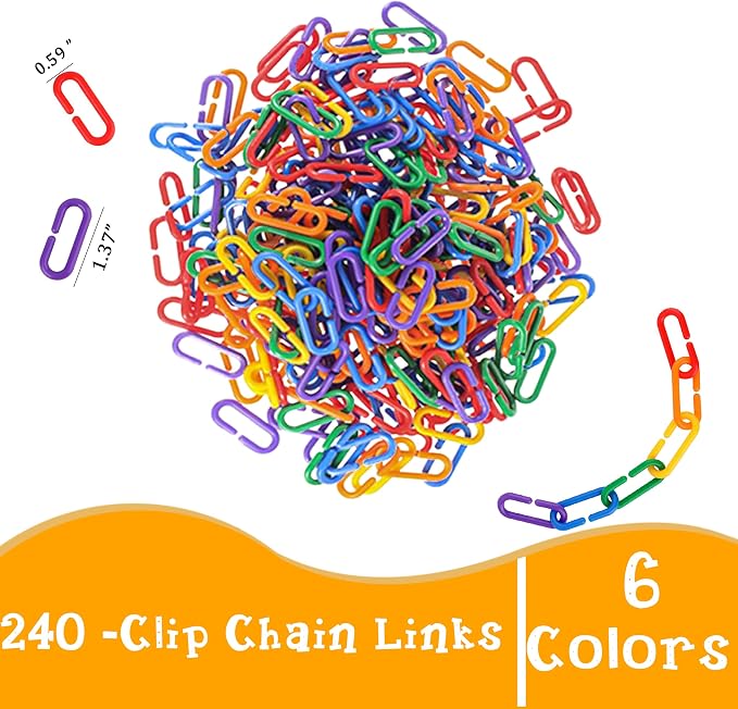 RAINBOW TOYFROG Chain Link Math Manipulatives - 240 C Clips Plastic Chain Links & 20 Ice Cream Cards for Counting & Linked Math Game - Learning Resources for Kindergarten Sensory - Image 2