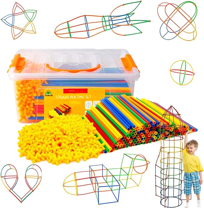 Straw Constructor STEM Building Toys 800 pcs-Colorful Interlocking Plastic Enginnering Toys- Fun- Educational- Safe for Kids- Develops Motor Skills-Construction Blocks- Best Gift for Boys and Girls by RAINBOWTOYFROG