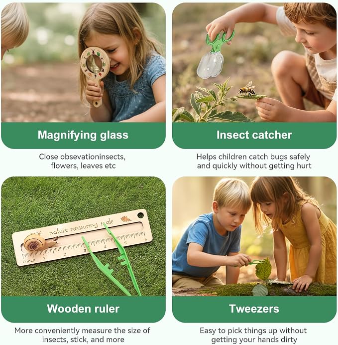 ibwaae Nature Exploration Toys Bug Catcher Kit for Kids 3-8,Durable Bug Catching Kit with Magnifier Box & Backpack, STEM Gift, Outdoor Scavenger Hunt Game Set with Observation Board & Reusable Cards - Image 6