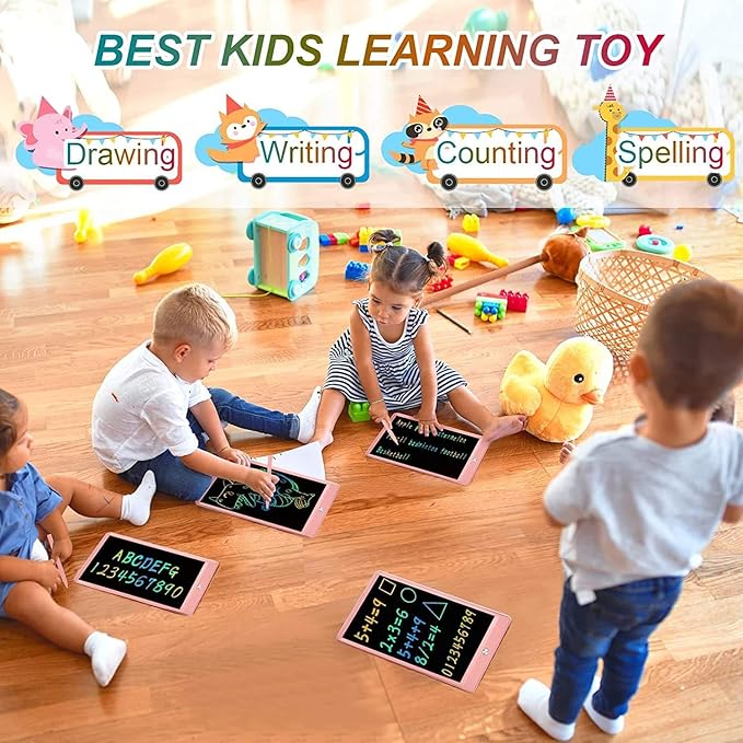 Kids LCD Writing Tablet, 10.5 Inch Colorful Electronic Board Drawing Pad, Electronic Erasable Doodle Tablet for Boys Girls Gifts for Toddler Educational Travel Birthday(Pink)