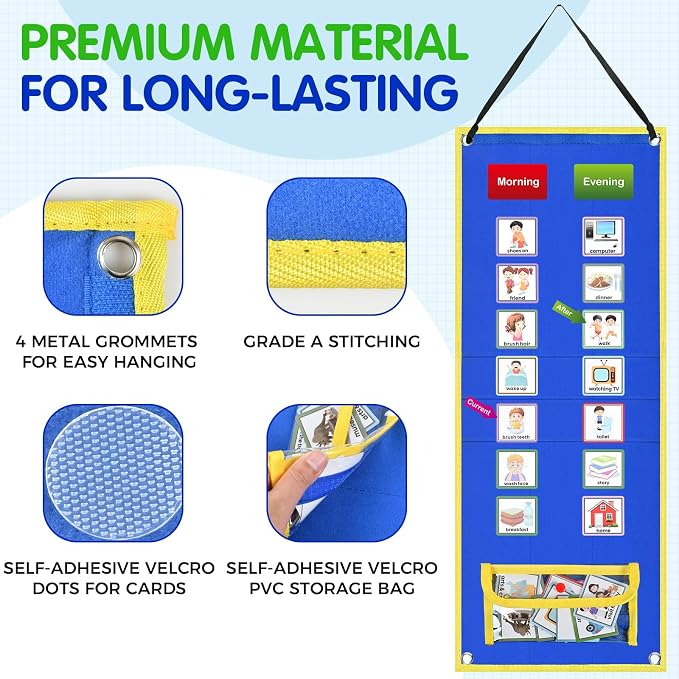 KIKIGOAL Kids Visual Schedule Calendar Chart, Double Side Autism Daily Chore Routine Chart with 113 Cards Autism Learning Materials Kids Visual Behavioral Tool Wall Planner for Home School - Image 6