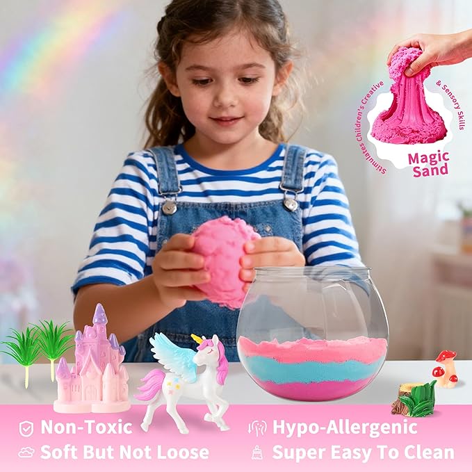 Unicorn Light-Up Terrarium Kit Toys for Kids - Not Fragile - LED Birthday Gift for Girls Ages 4 5 6 7 8-12 Year Old - Unicorn Toys for Girls - DIY Arts and Craft Kits with Stickers (Round)