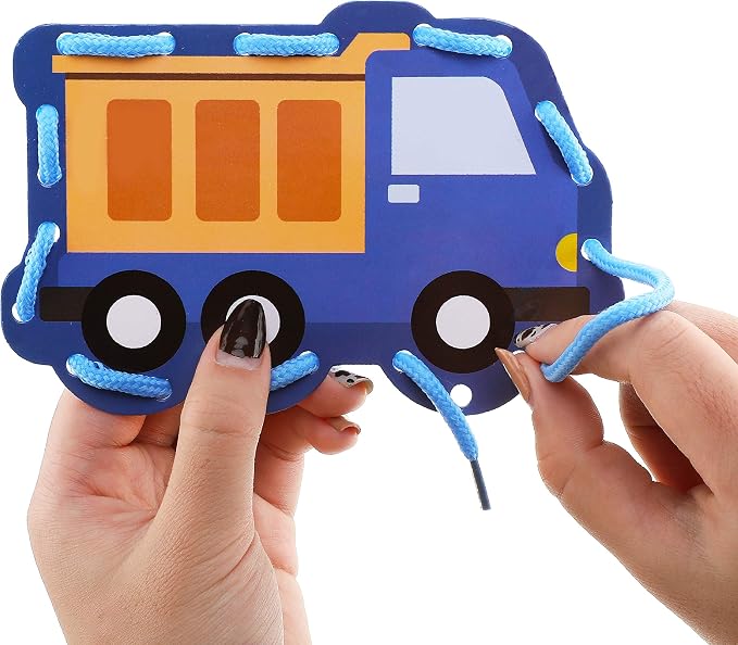 Zonon 8 Pieces Kids Lacing Cards Sewing Cards in 8 Patterns Lacing Games for Developing Imagination Education Supplies Children Sewing Game Favors (Transportation Style) - Image 4