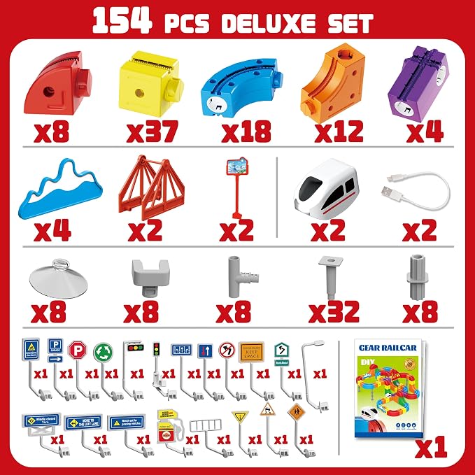 Electric Train Set for Kids Ages 3-8 - Modular 3D Flexible Race Track Building Toy with Gravity-Defying 360° Movement, STEM Learning Fun Gift(154 pcs Deluxe Set) - Image 2
