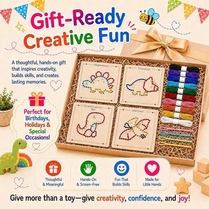 Montessori Wooden Lacing Dinosaur Toys for Toddlers and Kids Ages 2-4 5-7, Sewing Kit Fine Motor Skill Busy Board, Education Sensory Preschool Toy for 1 2 3 4 Year Olds, Birthday Gift for Boys Girls - Image 5