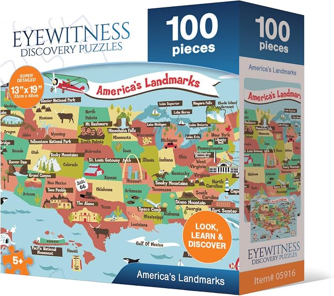 Eyewitness Discovery Puzzle American Landmarks, 100 Piece Jigsaw for Kids, Educational Learning Toy for Boys & Girls, Children Ages 5+ - Image 2