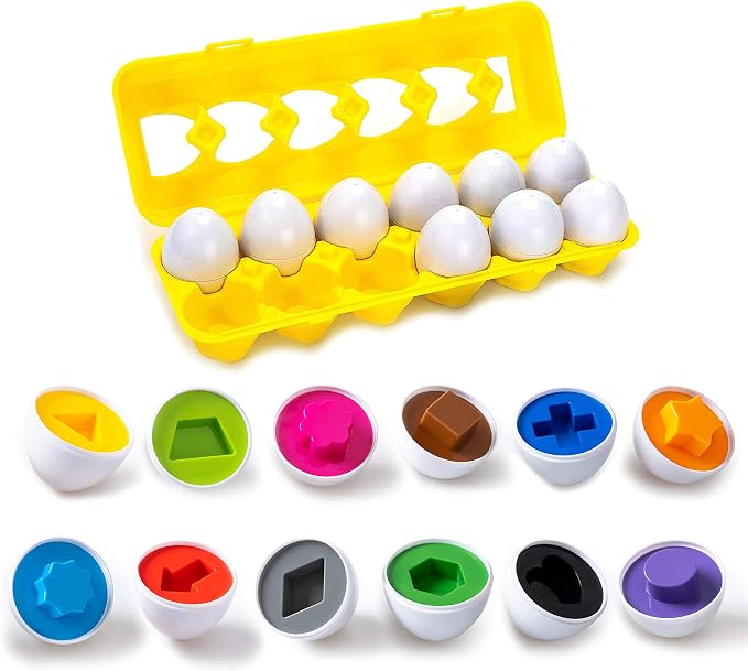Driddle Color & Shapes Matching Egg Toy - Shape Sorting & Color Recognition Learning Toy for Toddlers - Preschool Game - Montessori Education - Easter Eggs by Driddle