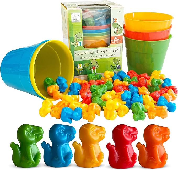 Hapinest Dinosaur Math Counters Color Sorting and Counting Activity Set - Educational Learning Games for Toddlers Preschool and Homeschool - Like Counting Bears by Hapinest