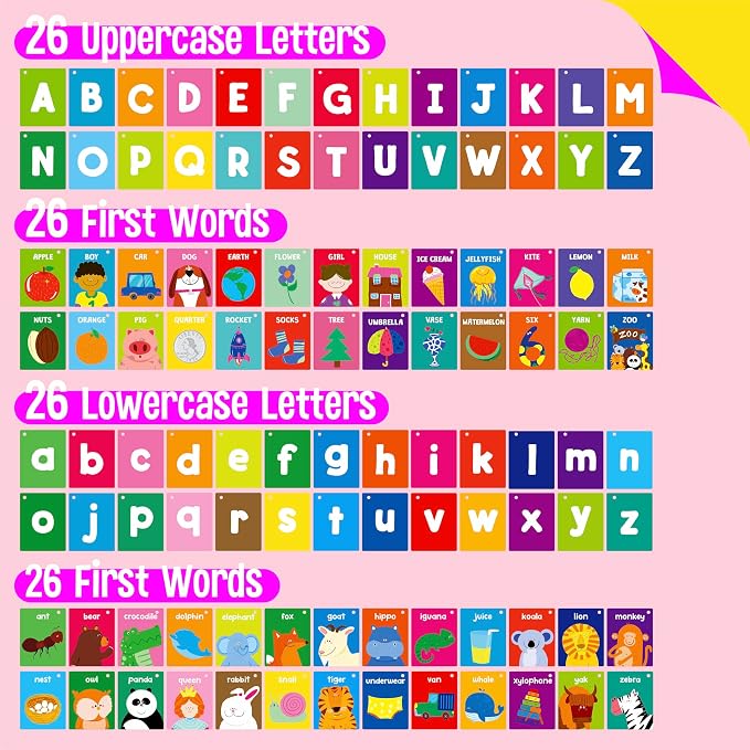 SpriteGru Alphabet Flash Cards, 52 Double Sided Cards, Uppercase & Lowercase Letter Cards, Letters and Sight Words Learning Cards for Preschool and Toddlers Learning - Image 4