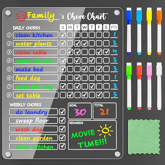 PigPotParty Acrylic Magnetic Chore Chart for Kids, 12x9.5 Inch, 1 Pack by PigPotParty
