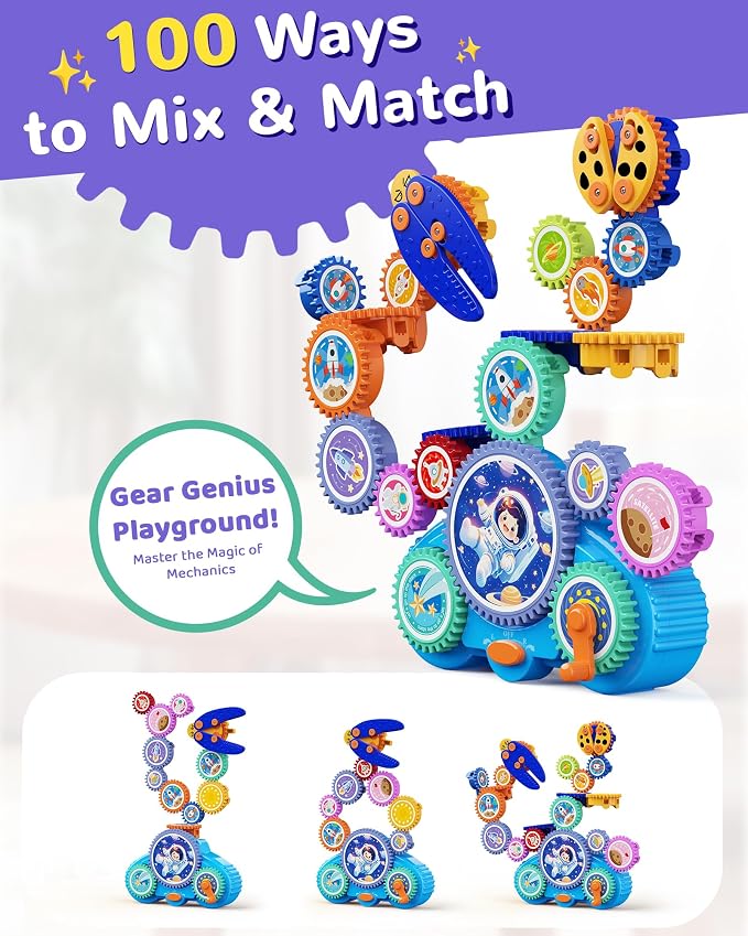 KOKODI Gear Building Toys for Kids, Electric & Manual Construction Set for Kids, Engineering Learning Kit for Ages 3-8 Years Old, Birthday Gifts & Preschool Educational Toys for Boys Girls - Image 2
