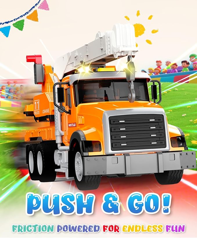 Kids Toys for 3 4 5 6 7 8 Years Old Boys, 15'' Large Construction Toy for Toddler, Crane Truck with Lights and Sounds for Boys Girls Birthday Gifts