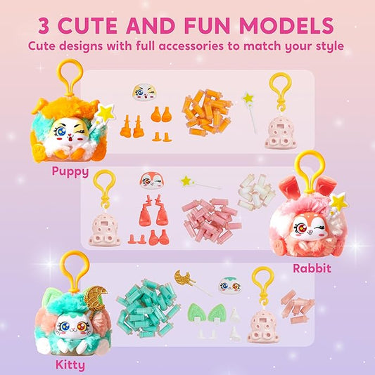 Klever Kits DIY Plush Keychain Making Craft, DIY Arts & Craft Set with 3 Models, Create Your Own Stuffed Keychain for Boys and Girls Ages 6 7 8 9