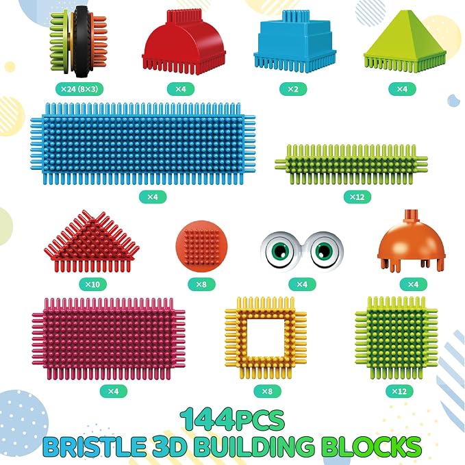 Contixo 244 pcs Bristle Shape 3D STEM Building Toys, Construction Learning Stacking Educational Block, Creativity Beyond Imagination, Inspirational, Safe & Durable, Recreational Toy for Kids Ages 3-8 - Image 6