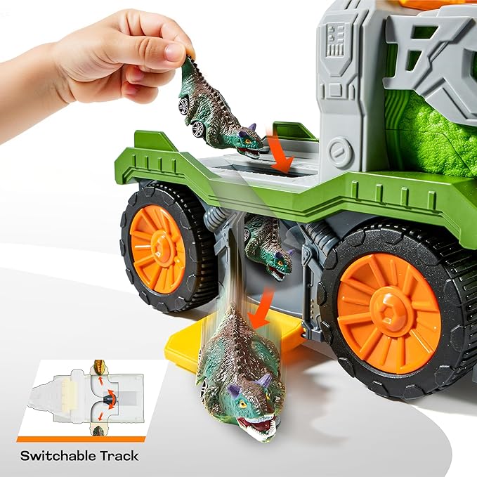 Jova Vroomix Dinosaur Toys for Kids 3-5, Dinosaur Carrier Truck with 2 Pcs Cars and 6 Pcs Figures for Toddlers, Birthday Gifts Toys for 3 4 5+ Year Old Boy, Christmas Great Gifts for Grandkids