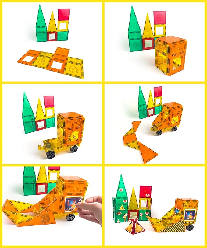 Tytan Tiles Construction Site & Trucks 60-Piece Magnetic Tiles Building Set, Fun Kids’ STEM Toy, Creative Play, Shape & Pattern Recognition, Fine Motor Skills, Includes Storage Bag, Ages 3 and Up - Image 6