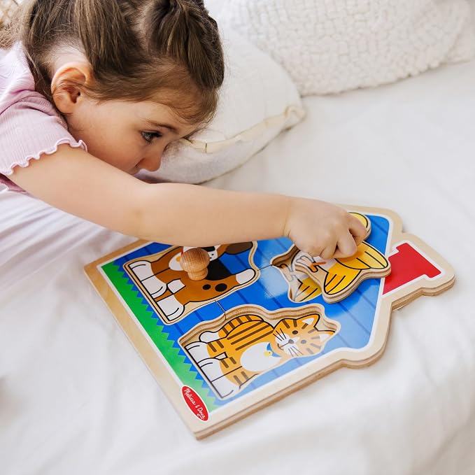 Melissa & Doug Pet Animals Jumbo Knob Puzzle, Wooden Peg Puzzle for Toddlers, Educational Toy for Shape Recognition and Fine Motor Skills, Ages 1+ - Image 3