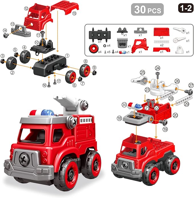 4-in-1 Take Apart Toys Truck with Electric Drill, DIY Assembly Fire Truck - Image 4