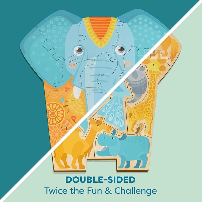 HABA Wooden Puzzle Elephant - 2 in 1 Reversible Puzzles for Kids Ages 4-6, Durable Educational Toys and Wooden Montessori Toys