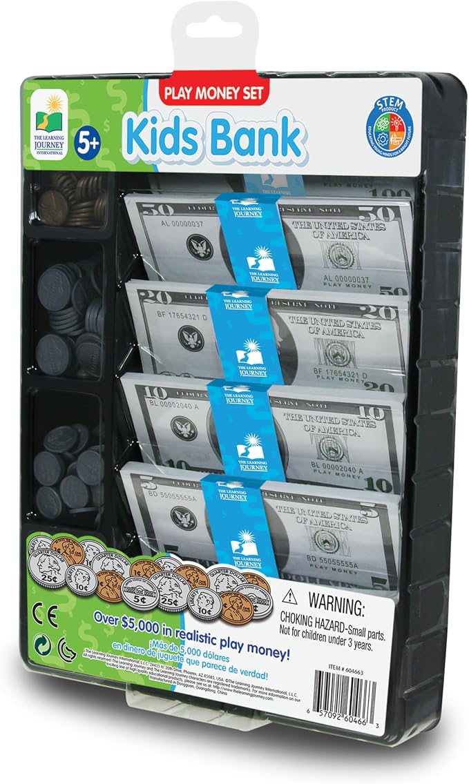 The Learning Journey: Kids Bank Play Money Set - Play Money for Kids - Over $5000 in Realistic Play Money to Build Kids Counting Skills - Ages 5 and Up - Award Winning Toys by TheLearningJourney
