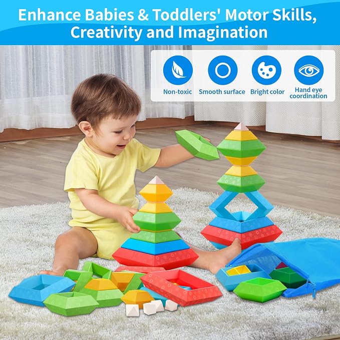 Hieoby Montessori Toys for Toddlers Boys Girls Preschool Learning Activities 30Pcs Building Blocks Stacking Educational Toys STEM Toddler Manipulatives Birthday Gifts Toddler Toys for 3 4 Year Old - Image 2