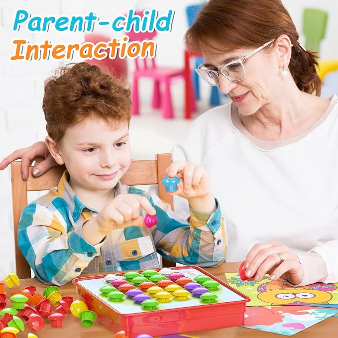 Geekper 96 PCS Button Art Toys for Toddlers, Color Matching Mosaic Pegboard - Image 6