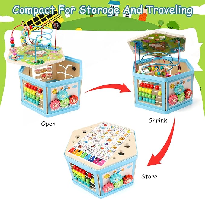 Wooden Activity Cube for 1 Year Old Kids, Educational Learning Bead Maze for Toddler Age 1-3, Developmental Montessori Toys for 12-36 Months Boys Girls Gift - Image 5