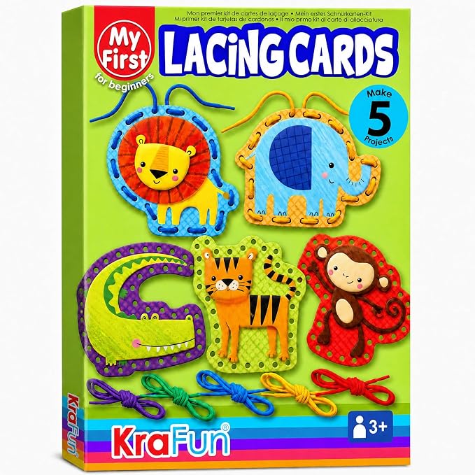 KRAFUN Safari Animal Beginner Lacing Cards Age 3+ | 5 Projects by FunCreativeArtsCraftKits