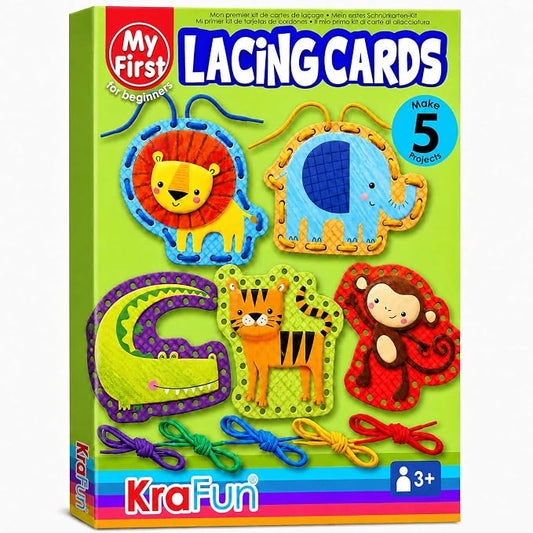 KRAFUN Safari Animal Beginner Lacing Cards Age 3+ | 5 Projects by FunCreativeArtsCraftKits
