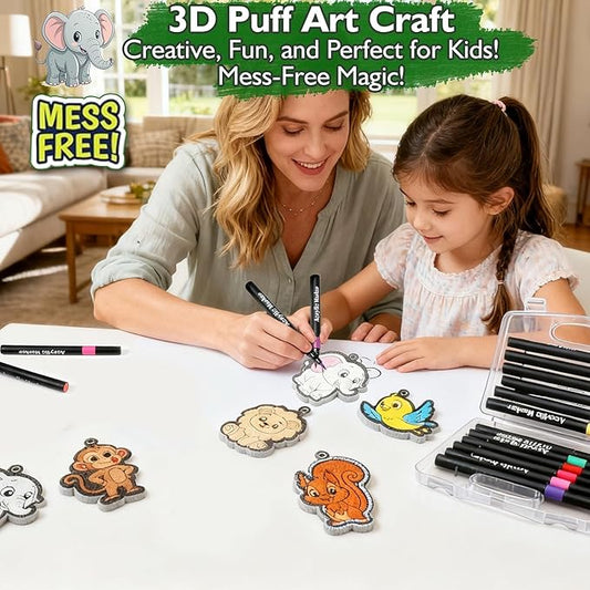 Aqua Puffs 3D Art Kit, Jungle & Forest Animals Crafts for Kids, DIY Foam Texture Painting & Inflate Activity – Easy, Fun, Mess-Free, Christmas Birthday Gift for Girls & Boys Age 4 5 6 7 8 9 10