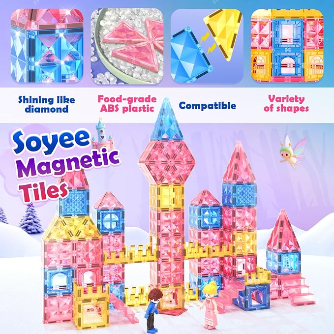 Diamond Magnetic Tiles Princess Castle Building Girls Toys Ages 3-12 Games - Image 3