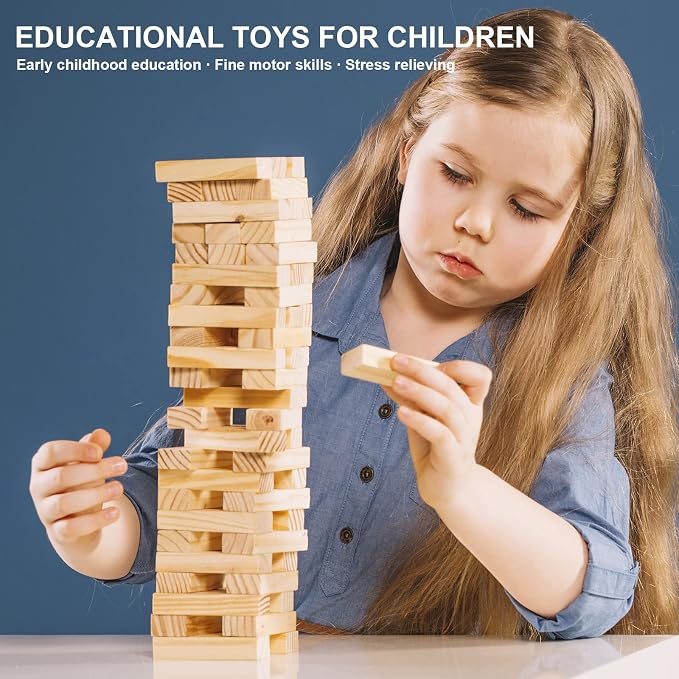 Wooden Building Blocks 100PCS Montessori STEM Toy for Kids, Solid Natural Pine Wood, Creative Shapes for 3D Space Stacking Games and Sensory Play, Stacking Blocks - Image 4