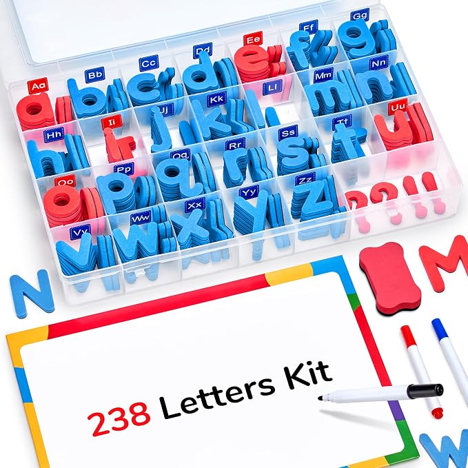 JoyCat Magnetic Letters Kit 238PCS, Double-Sided Magnet Board, Fridge ABC by JOYCAT