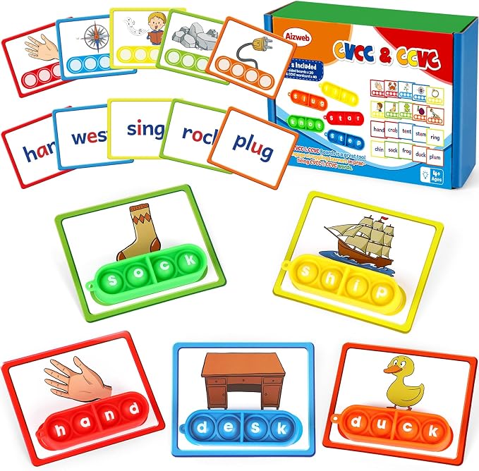 Aizweb CVCC & CCVC Word Game,Phonics Games Flash Cards for Preschool Kindergarten Classroom Supplies,Special Education Reading Manipulative Montessori Spelling Toy for Learning Activity Teacher School by AIZWEB