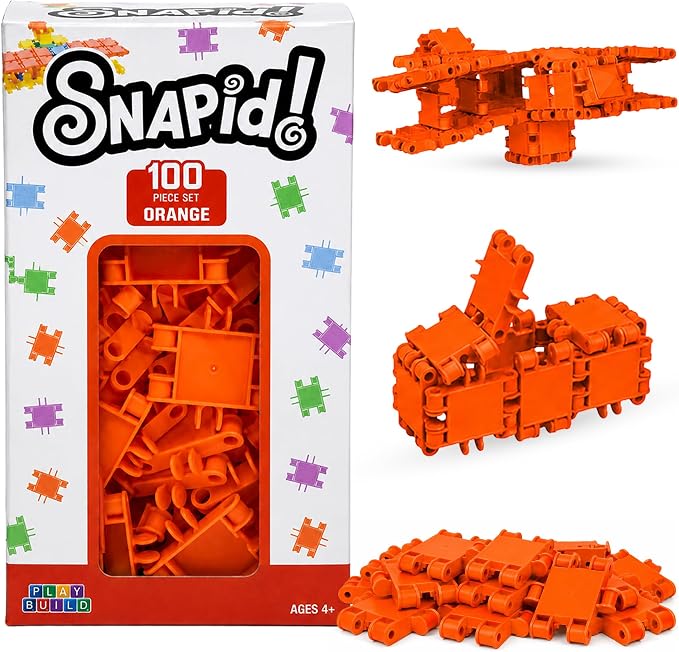 100 Piece Orange Snap Connecting Building Toy Set for Kids by PLAYBUILD