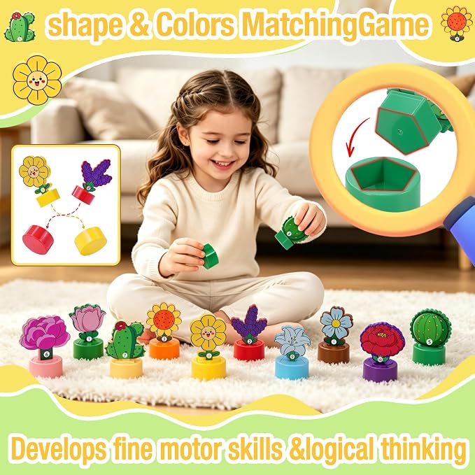 TSYAN Montessori STEM Toys Gift for Toddlers, Bloomy Flora Shape Color Number Sorting Matching Game, Educational Fine Motor Skills Learning Flower Blocks with Storage Tube for Boys Girls 2-4 Year Old - Image 2
