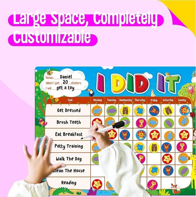 Magnetic Reward Chart, Dry Erase Task Board-One Chart & 72 Magnetic Reward Magnets, Jungle Theme Behavior Tracker for Daily Routine, Potty Training - Image 4