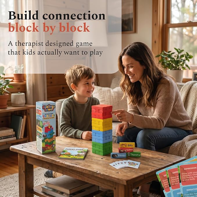 Feelings Tower Therapy Games for Kids & Teens - Social Emotional Learning Toy, 48 Emotion Cards & Animal Stacking Blocks - Play Therapy Toys, SEL & Social Skills Games for Kids, Counseling - Image 3