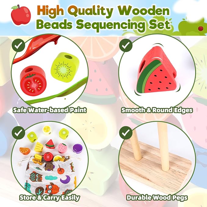Montessori Wooden Beads Stacking Toys: 2 3 4 Year Old Boys Girls Birthday Gifts - Toddler Sequence Game & Sorting Blocks & Lacing & Matching Shape - Preschool Learning Activities for 2-5 Years Kids - Image 5