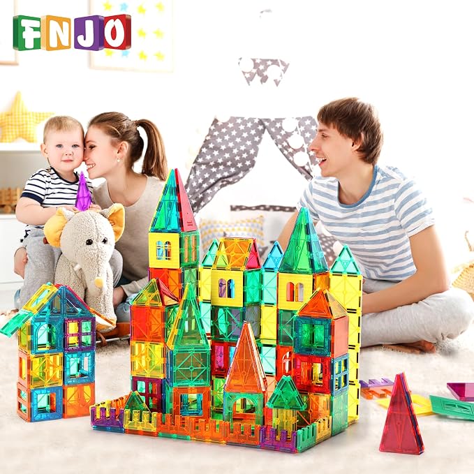 FNJO Magnetic Tiles, 100PCS Building Blocks, STEM Magnets Building Toy Set, Preschool Kindergarten Construction Stacking Toy, School Teacher Supplies, Classroom Must Haves - Image 5