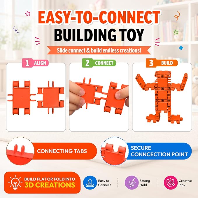 100 Piece Orange Snap Connecting Building Toy Set for Kids - Image 5