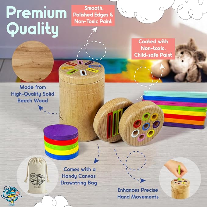 OAR Wooden Montessori Baby Toddler Toys 1-3, 3 in 1 Fine Motor Sensory Toy - Image 6